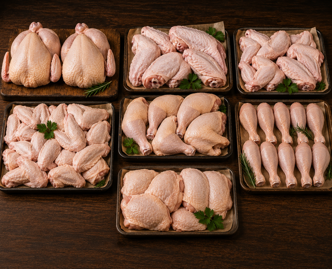 Poultry Pack — 2 Whole Chickens, 5lb Turkey Wings, 2lb Whole Wings, 5lb Party Wings, 5lb Leg Quarters, 3lb Drumsticks, 3lb Bi Thighs